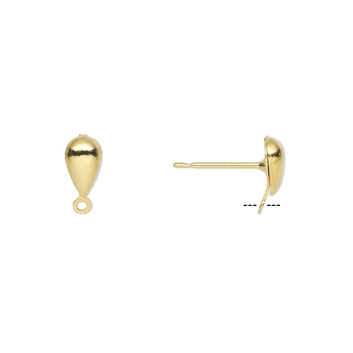 Earstud, 10 Gold Plated Brass 7mm Teardrop Ear Stud Earrings with Closed Loop