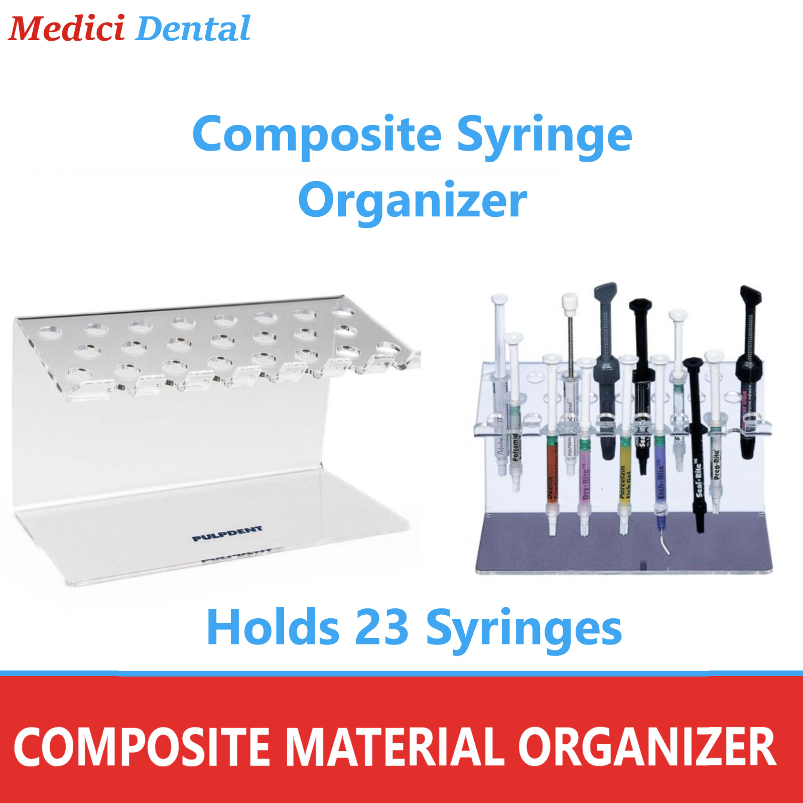 Premium Dental Composite Organizer & Etch Syringe Holder 23 Syringe Clear Acryl
