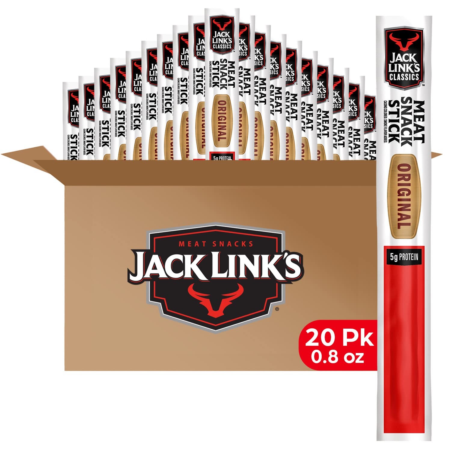 Jack Link's Classics Original Jerky Sticks - Made with 0.8 Ounce (Pack of 20)