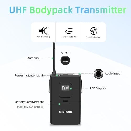 Lapel Wireless Microphone System with Headset & Lavalier Mics, 4 Channel UHF