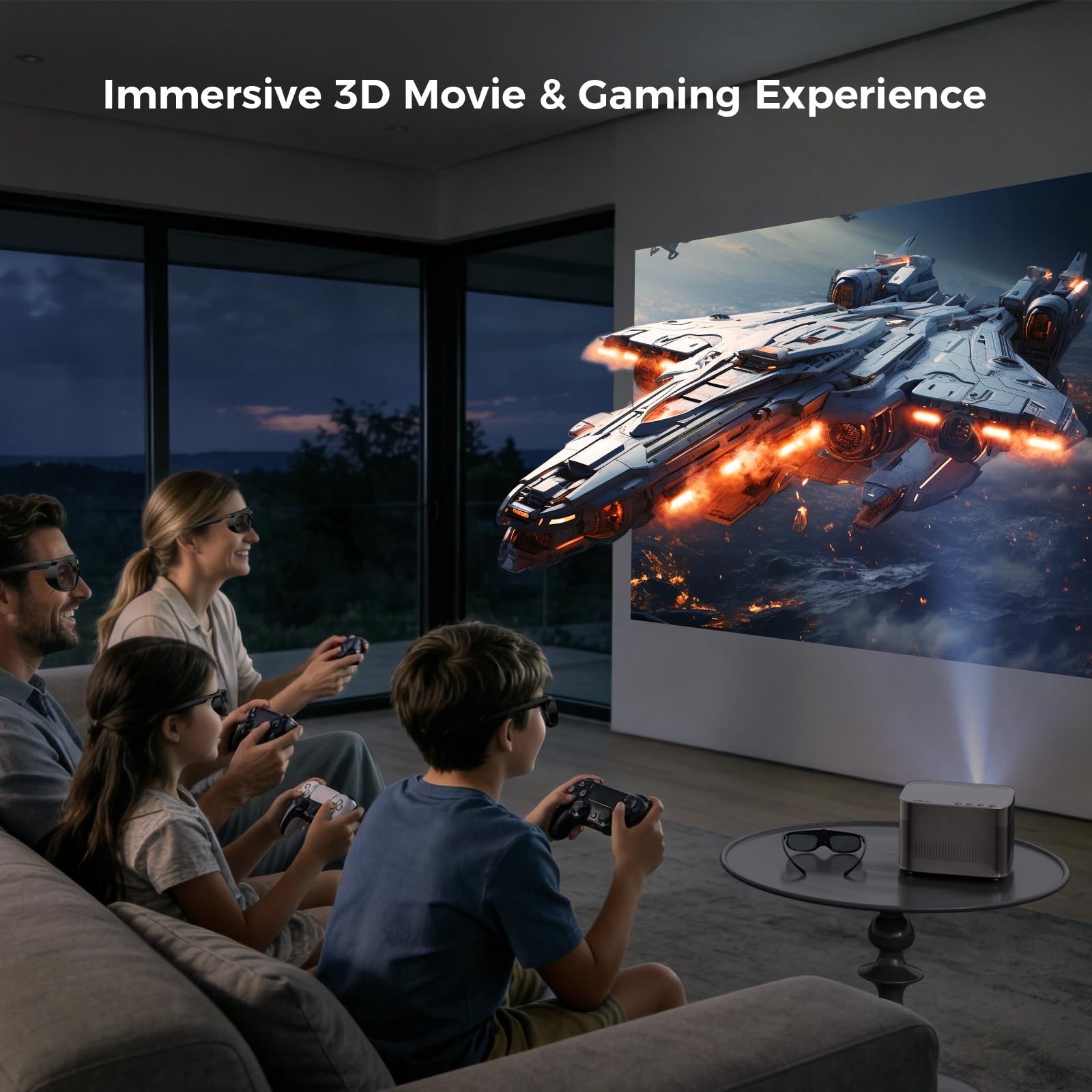 3D DLP Glasses, 144Hz Active Shutter, Rechargeable, 30H Use, 2 Pack - Projector
