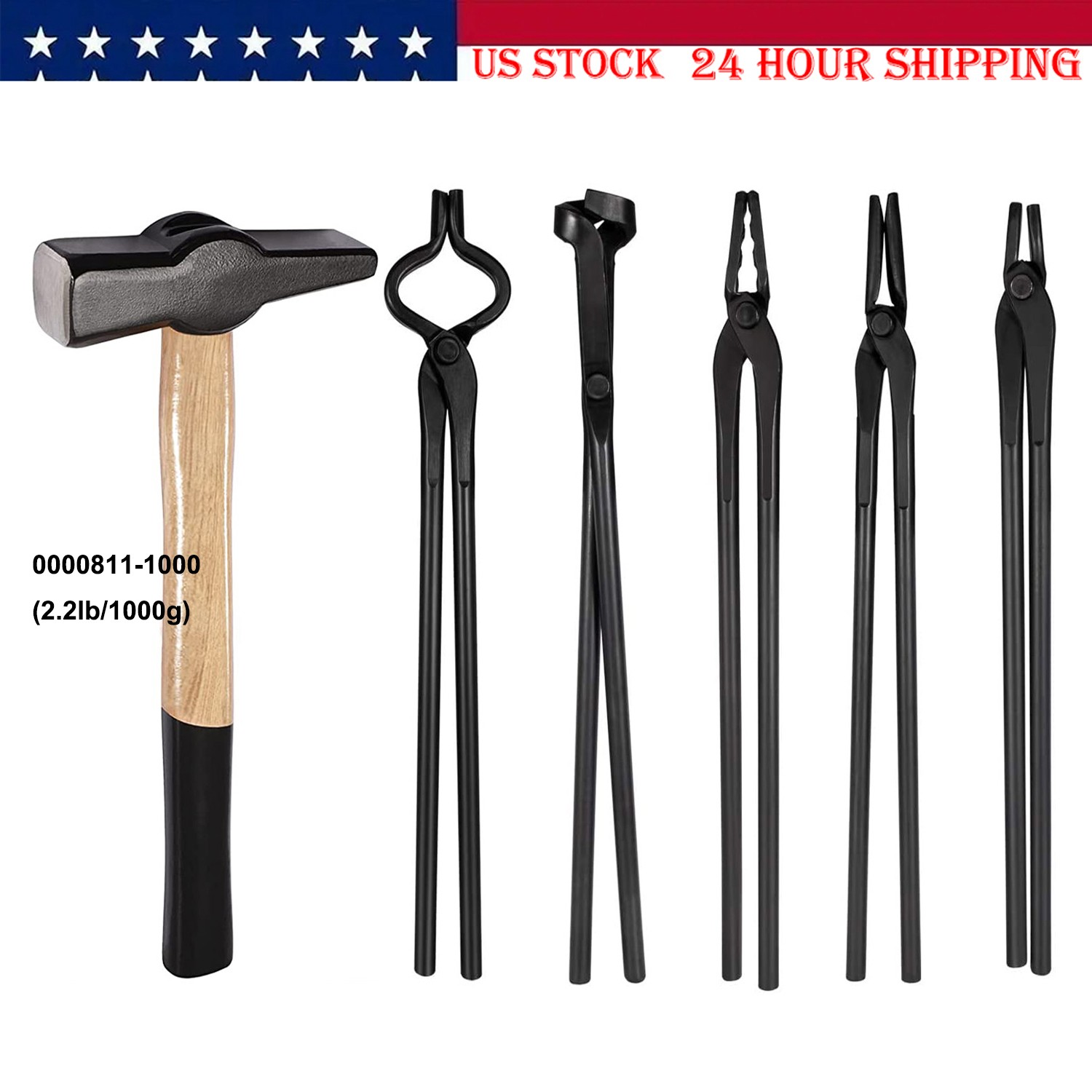Bladesmith Knife Making Tongs Set & 1.0kg Blacksmith Hammer for Forge Anvil Vise