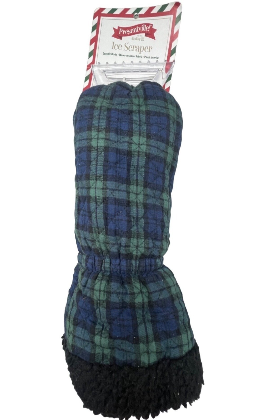 presentville ice scraper plaid ice scraper glove blue green foe fur READ NEW