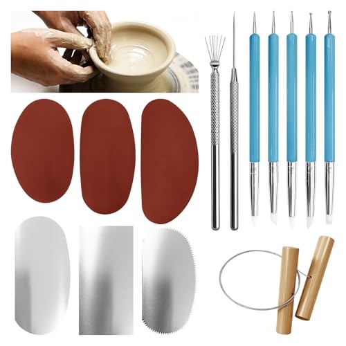 14 Pcs Ceramic Clay Sculpt Tools - Silicone & Stainless Steel Squeegee