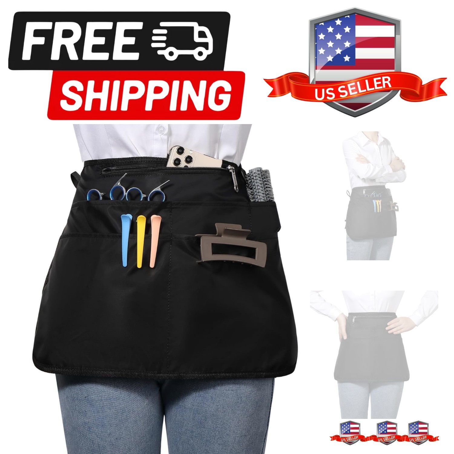 Barber Apron with 6 Pockets, Waterproof and Bleach-proof Hair Stylist Apron f...