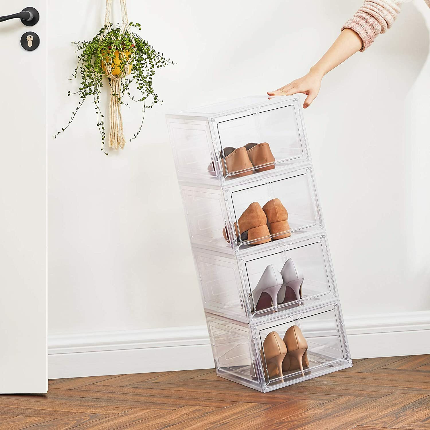 12x Clear Shoe Boxes Hard Plastic Magnetic Sneaker Storage Organizer Stackable