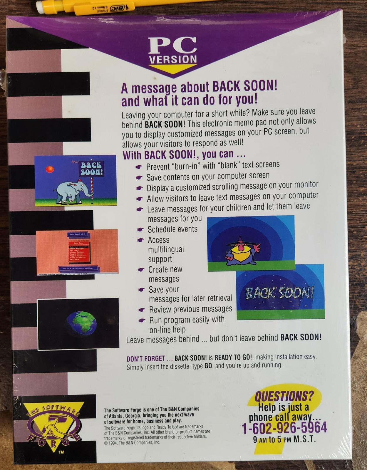 Back Soon! by Software Forge (1994, MS-DOS, 3-1/2" Floppy Disk) BRAND NEW SEALED