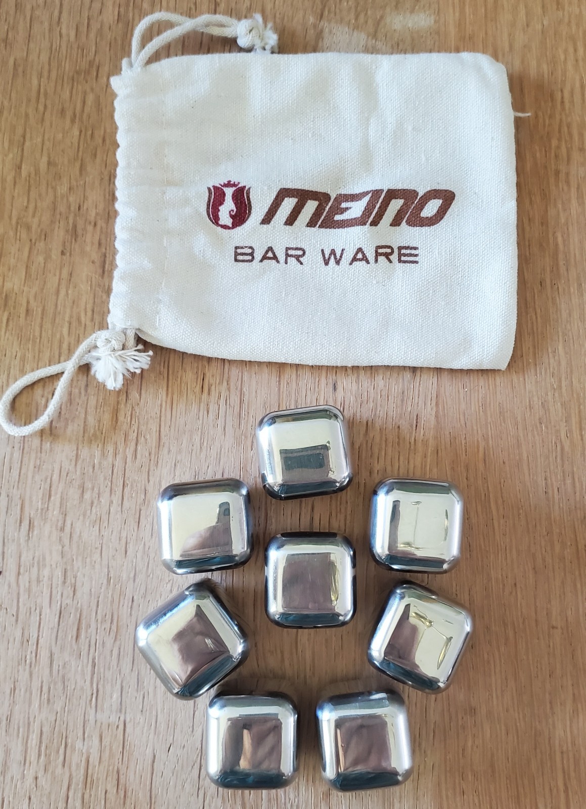 Reuseable Stainless Steel Chilling Rocks/Ice Cubes w/ Cotton Bag  8 Cubes  1"x1"