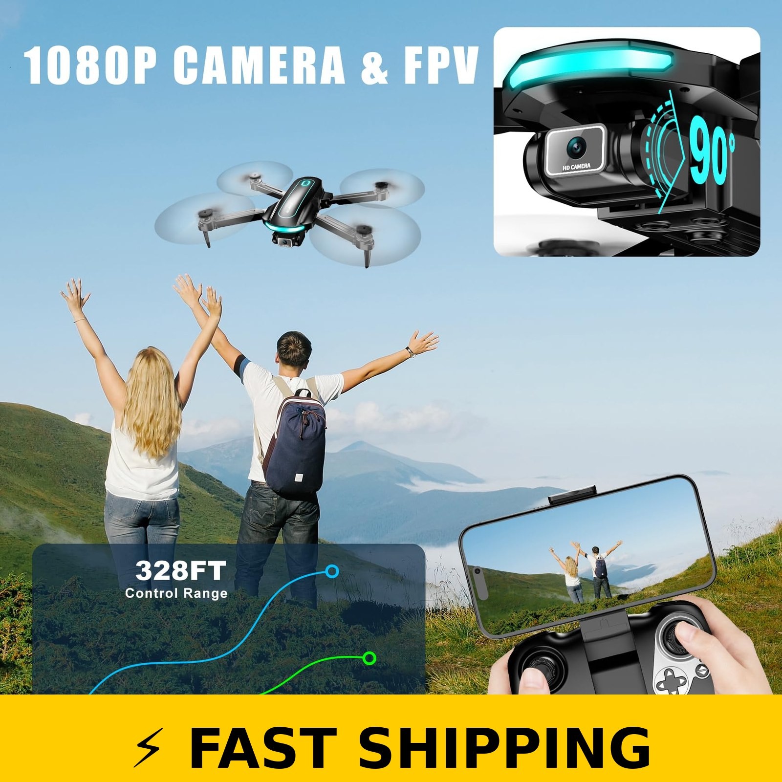 ALORELS 1080P Foldable Mini Drone with Camera, 2 Batteries