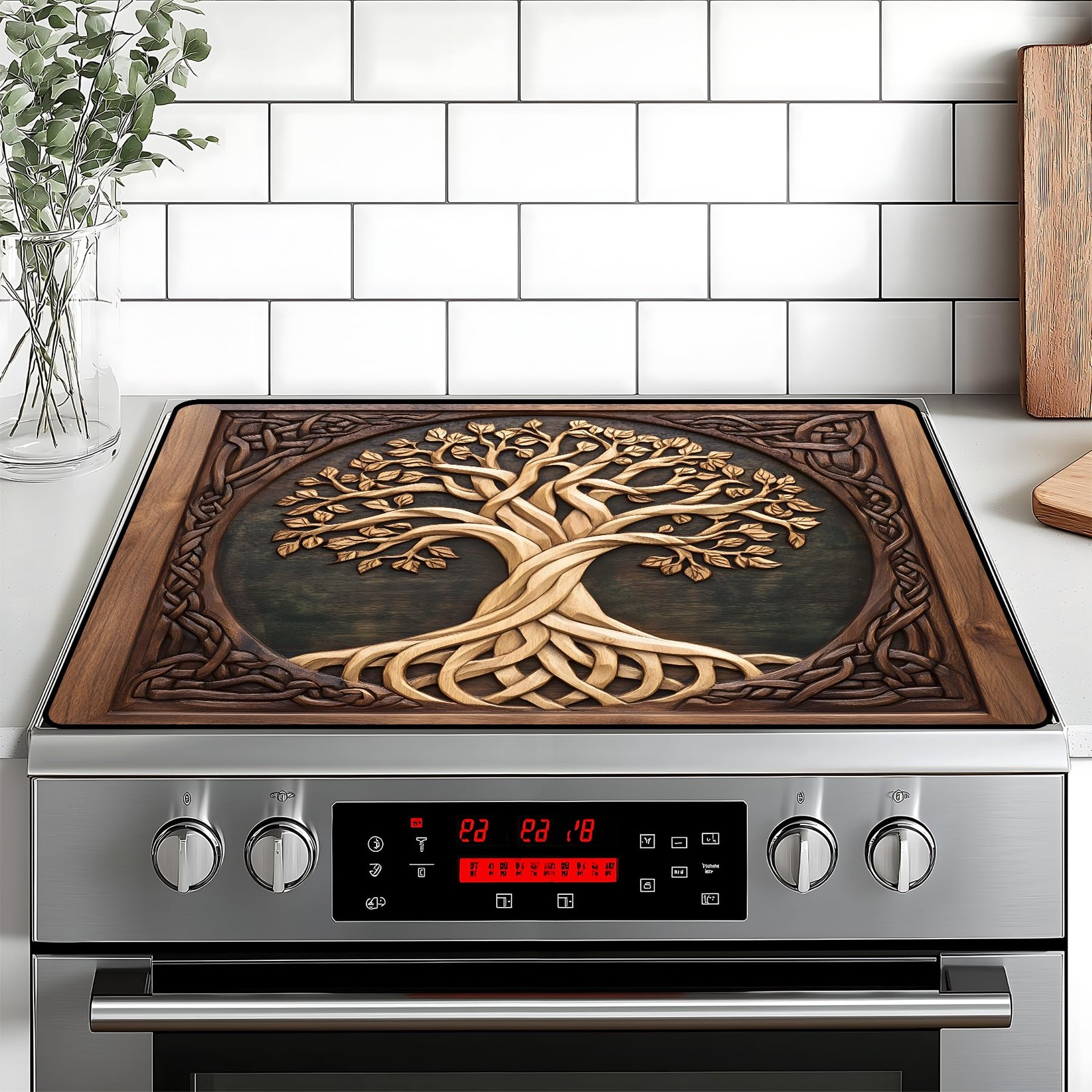 Tree of Life Stove Top Cover Retro Flower Gas Stove Top Cover for Home Decora...
