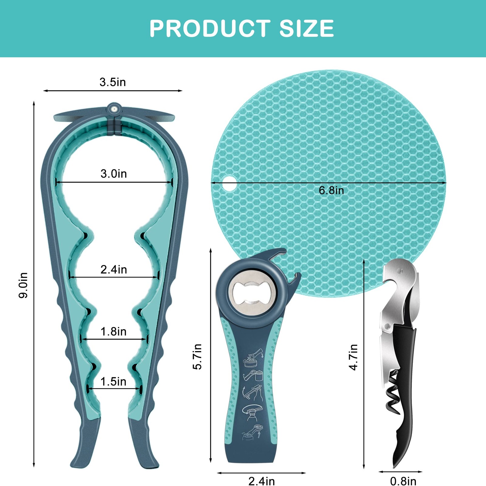 Jar Opener for Weak Hands Seniors with Arthritis 5 in 1 Multi Function Bottle