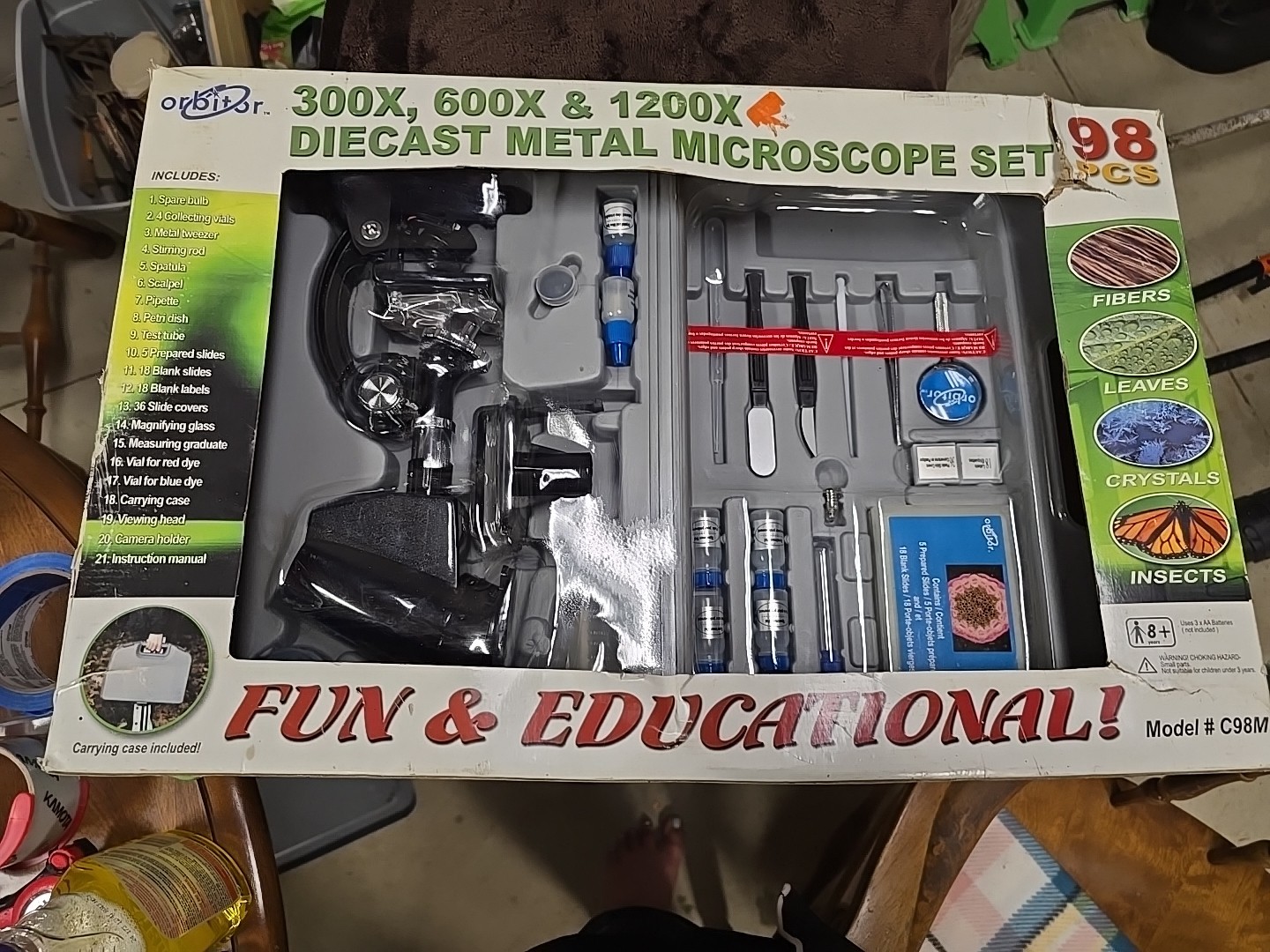 ORBITOR DIE-CAST METAL MICROSCOPE SET 300X, 600X, 1200X 98 PIECES -NEW IN BOX