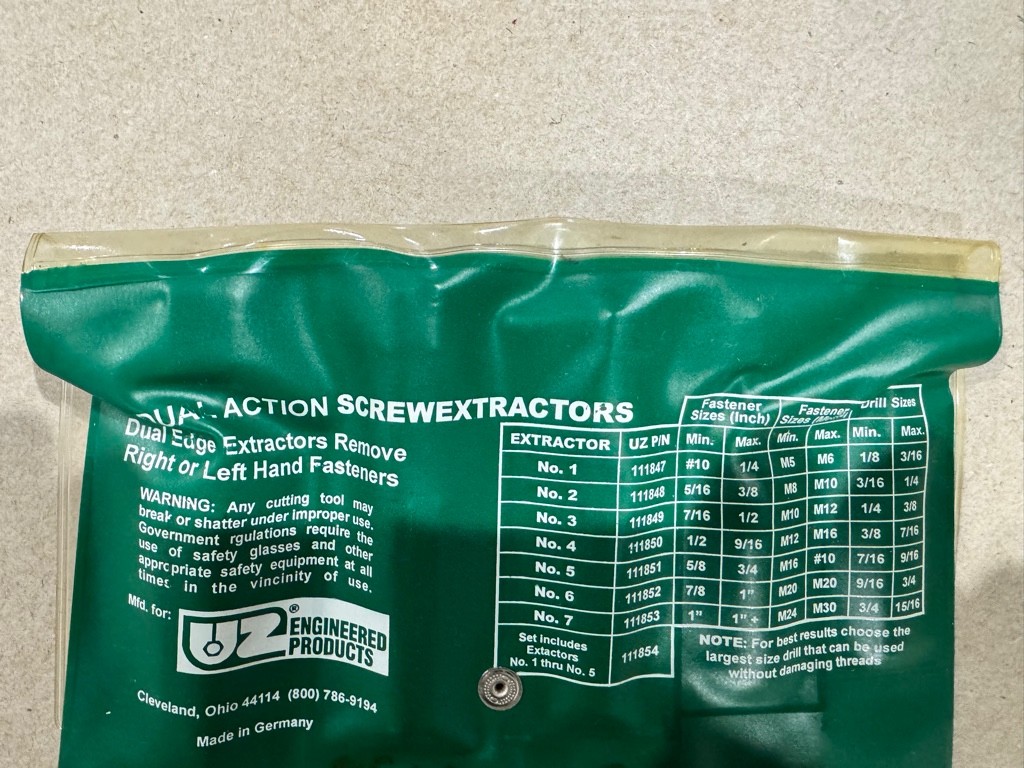 UZ 5-Pc. Dual Action Screw Extractor set, Made in Germany (READ DESCRIPTION)