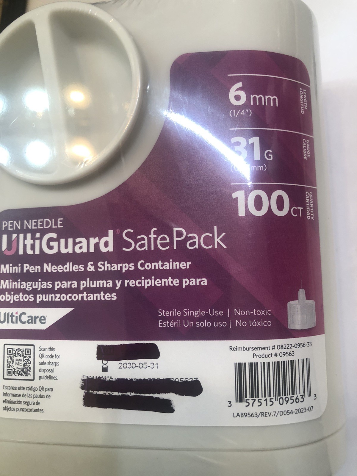 Ultiguard Safe Pack 100ct Pen Needles Plus Sharps Container
