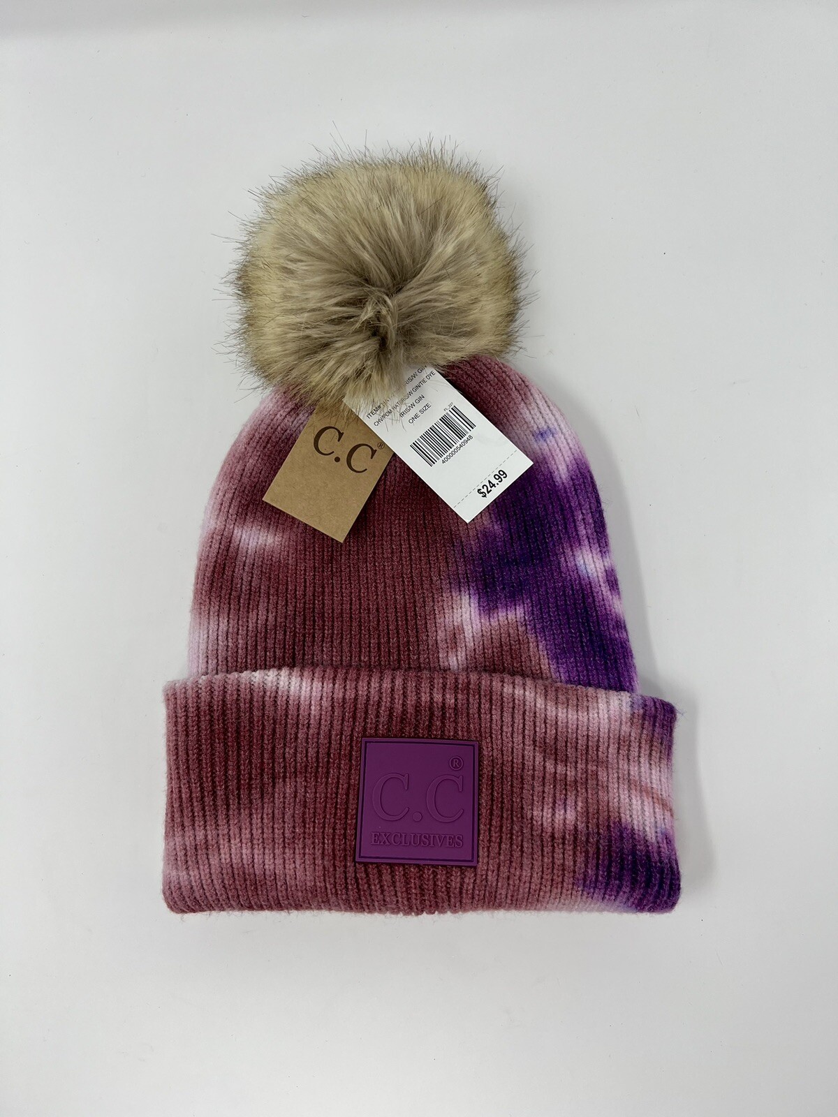 C.C Exclusives Tie-dye Pattern Knit Winter Warm Pull On Beanie Hat w/ Pompom NWT