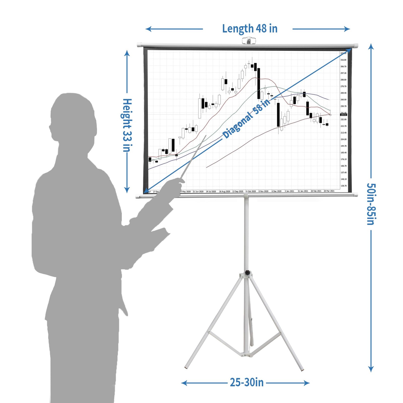 60 Inch Projector Screen Portable with Stand & Carry Bag, 4:3 Aspect Ratio