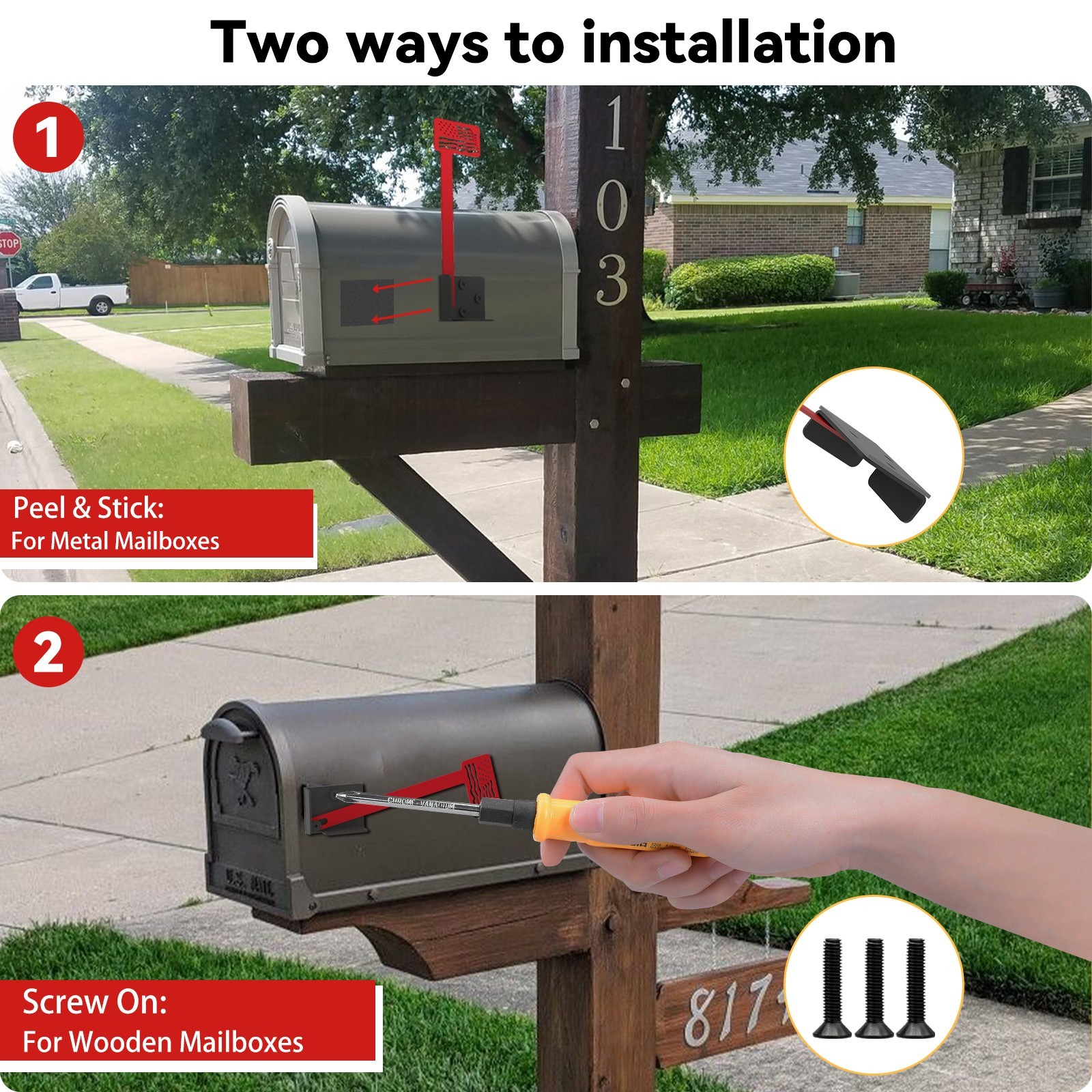 Mailbox Post Mount Brackets + Mailbox Flag, for Post Mount Mailboxes 2 PCS