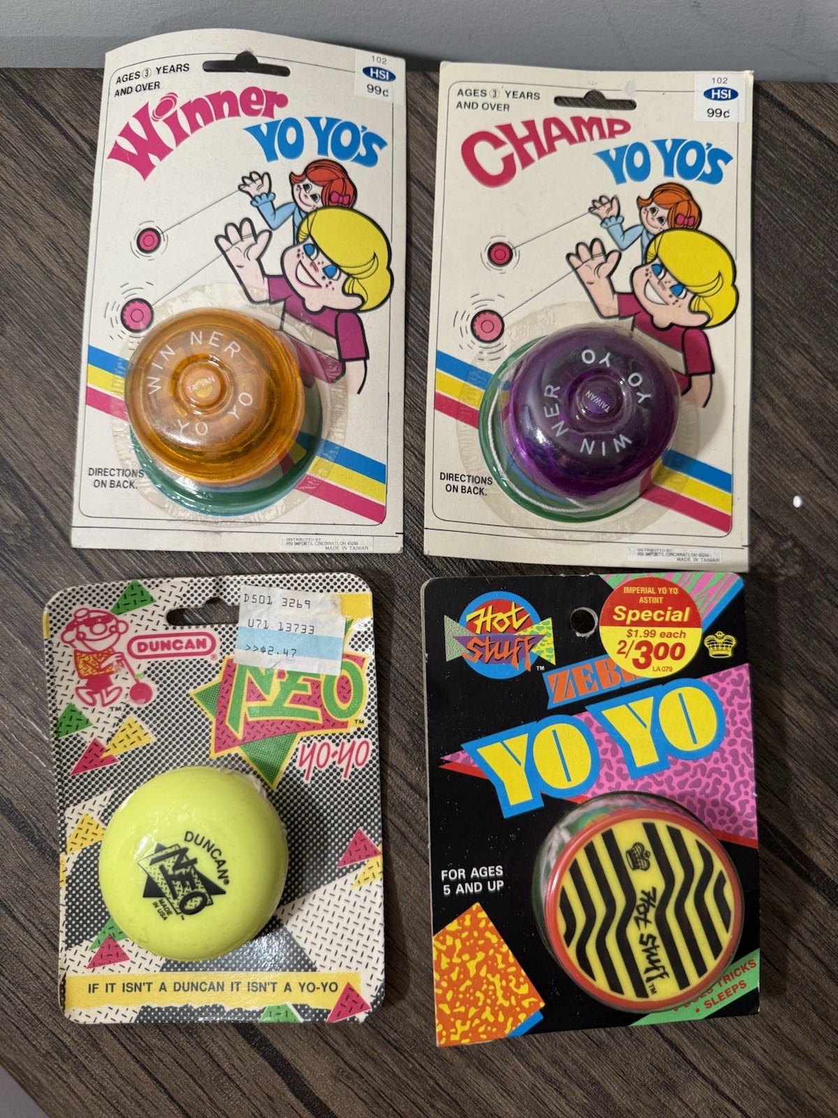 Set Of 4 Vintage Yo-yos Brand New And Sealed Winner Duncan And Hot Stuff