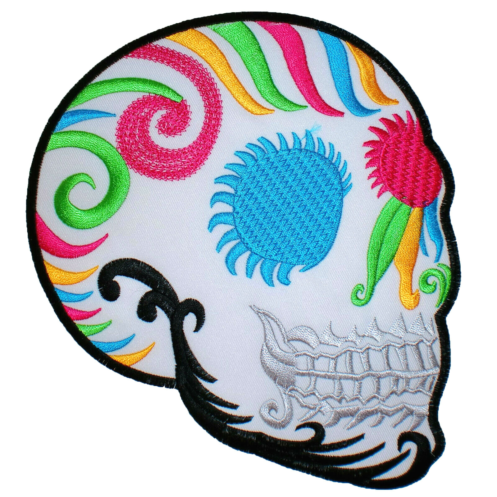 8" Sugar Skull Day of Dead Flower Floral Jacket Vest Biker Back Patch Mexican