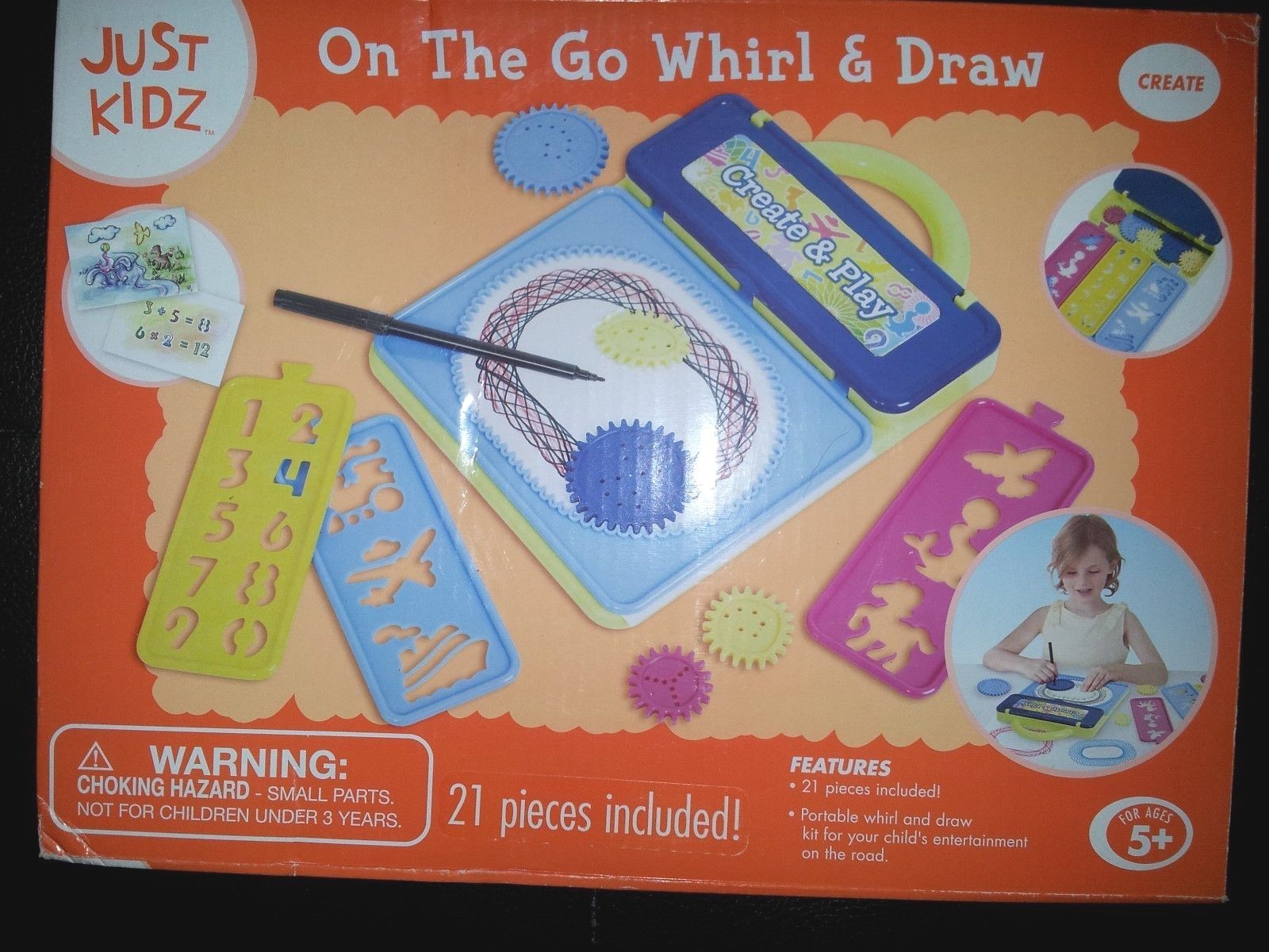 Whirl & Draw On The Go 21pc Set  Stencils Gears Carry Case Paper Maker NIB