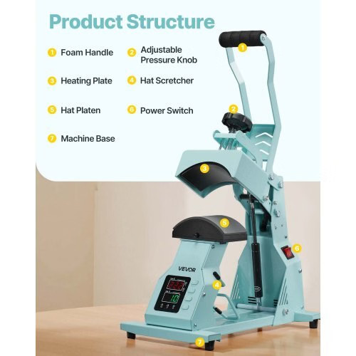 Hat Heat Press Machine, with 2pcs Interchangeable Platens, Precise Temperature a