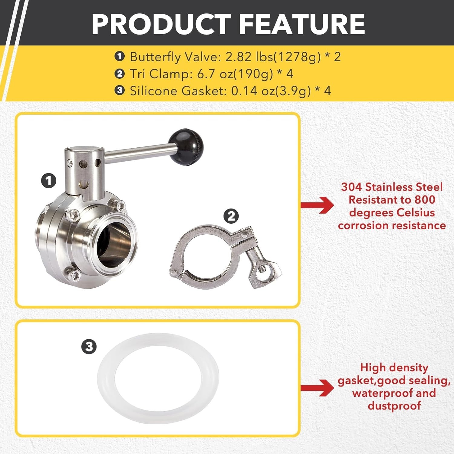 2 Pack 2 Inch Tri Clamp Sanitary Butterfly Valve with Pull Handle Stainless Stee