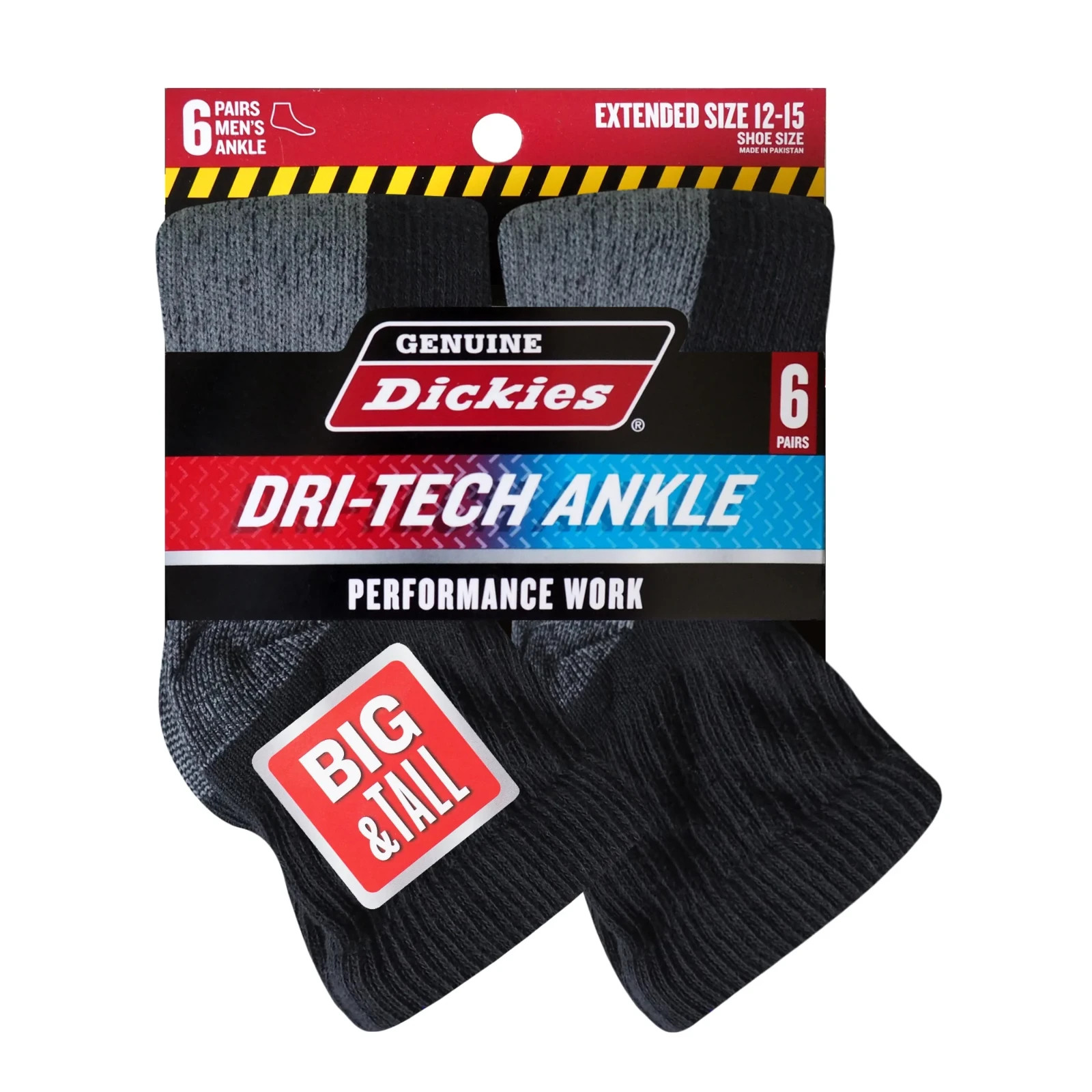 Big Tall Dickies Men's Dri-Tech Ankle Socks 6-Pack Quarter cut Work Size 12-15