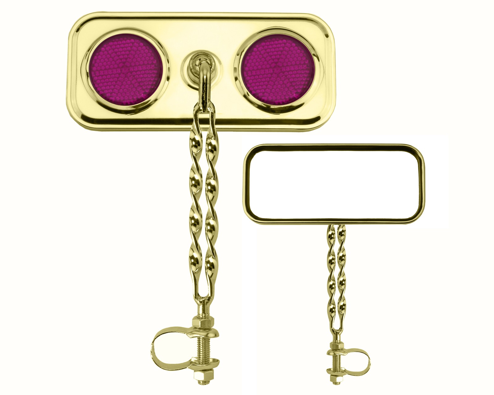 Two Bike Rectangle Double Flat Twisted Mirror Gold Purple Reflectors.