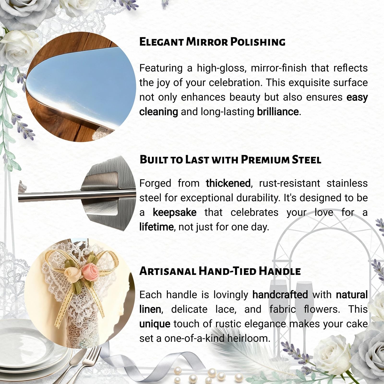 Wedding Cake Knife and Server Set – 10.83" Serrated Knife & 9.84" Server with...