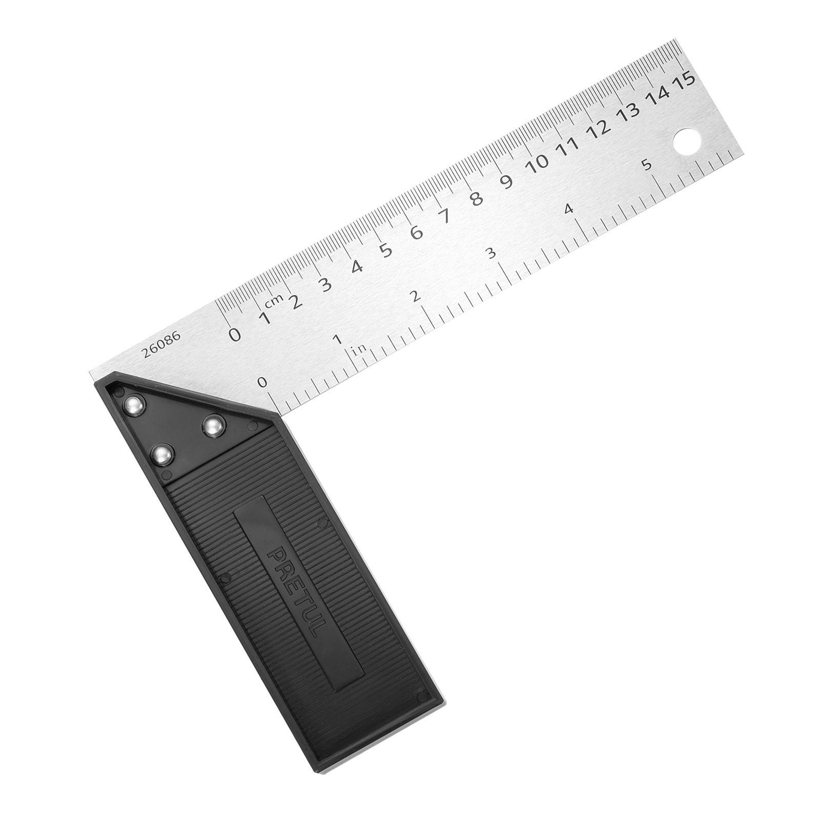 6 Inch Stainless Steel Woodworking Square Ruler, Silver Black