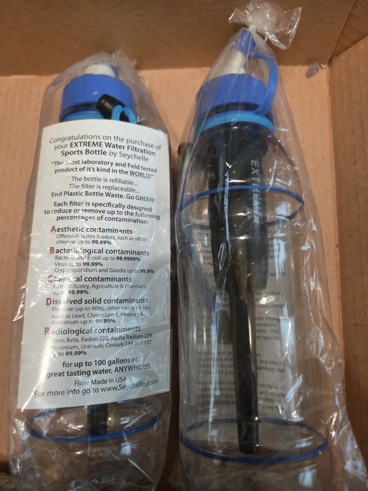 2 SEYCHELLE 20 oz FILTERED WATER BOTTLES