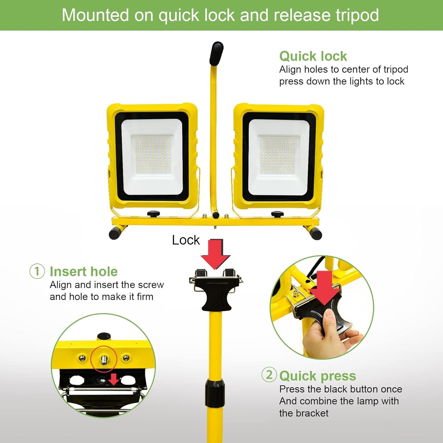 25000 Lumen Work Lights with Stand, Dual Head LED Work Light with USB & Socket,