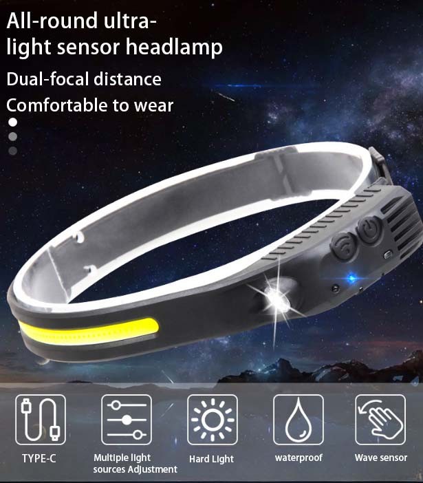 COB LED Headlamp Headlight Torch Work Light Bar Head Band Lamp 2 pack