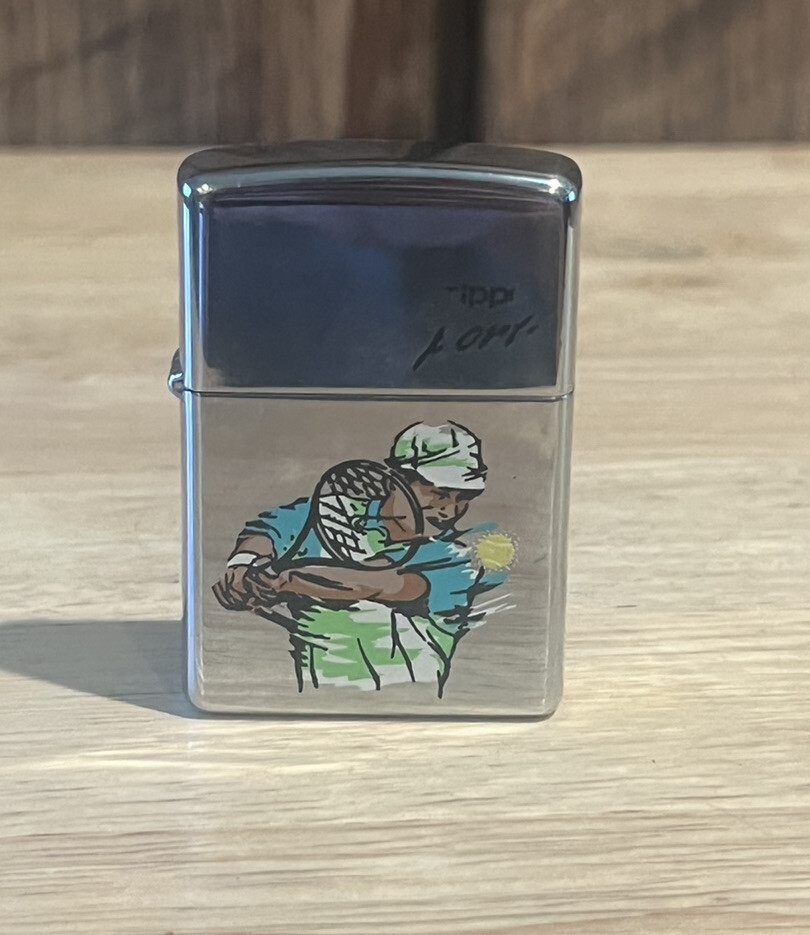 1996 Zippo Sports Tennis Player Silver Tone USA Cigarette Pocket Lighter