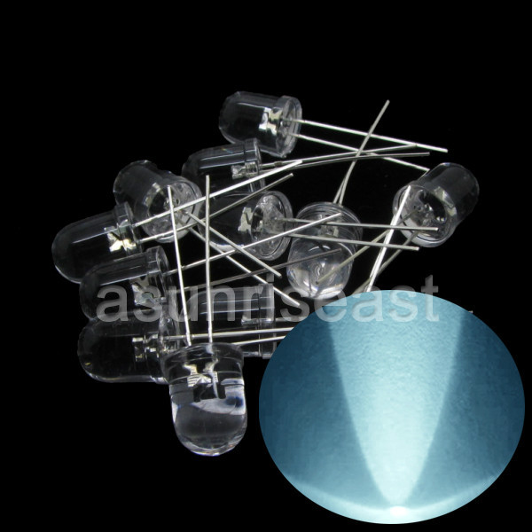 250 × 10mm White Round Head LED Light Lamp Water Clear Lens Long Legs Wholesale