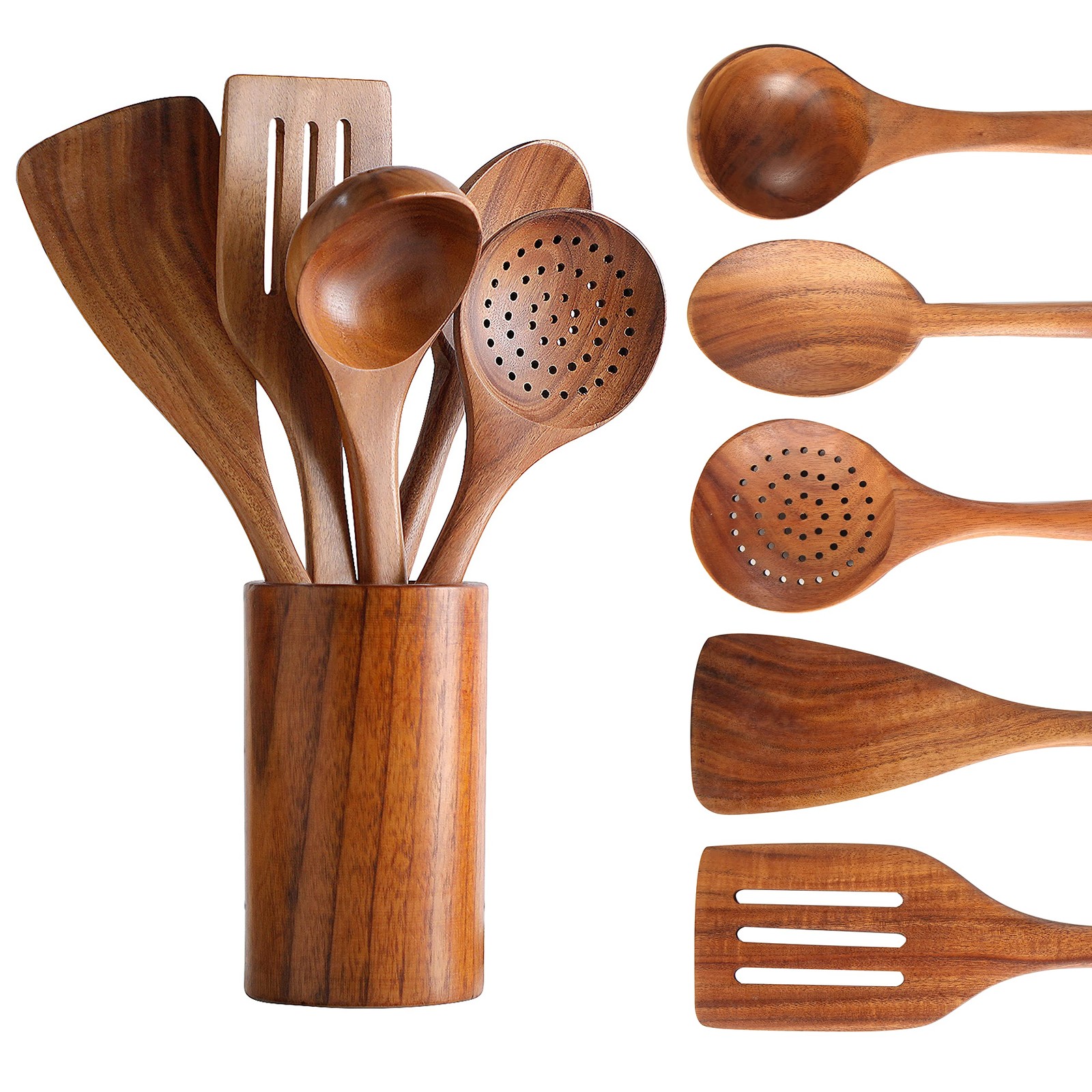 Healthy Cooking Utensils Set,Tmkit Wooden Cooking Tools and storage wooden barre