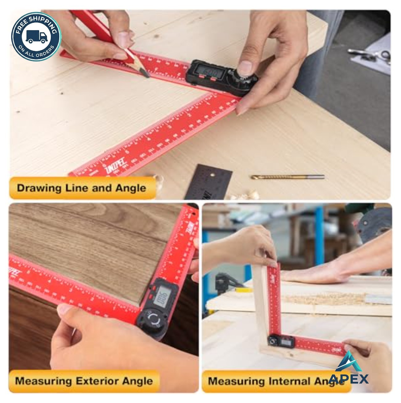 Digital Angle Finder Protractor 7 Inch 200 mm LCD Display Lock Hold Woodworking