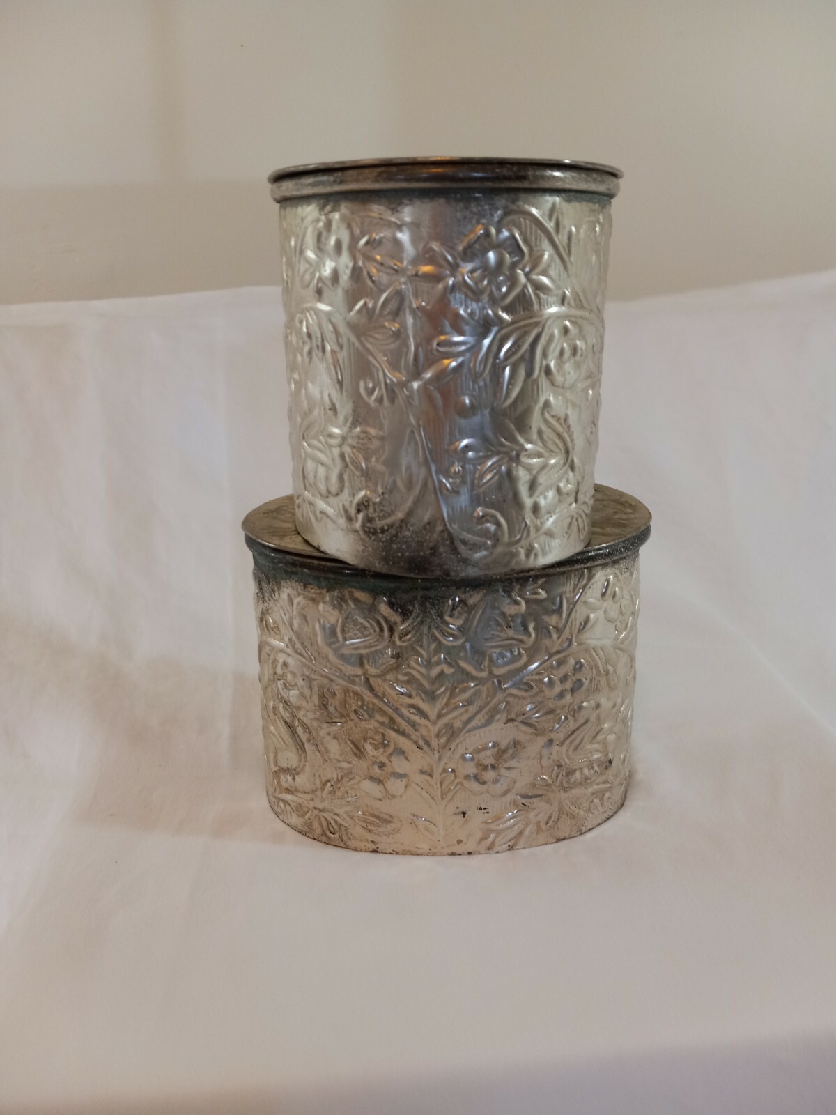 Two Oval Metal Decorative Trinket Boxes Rustic With Lids