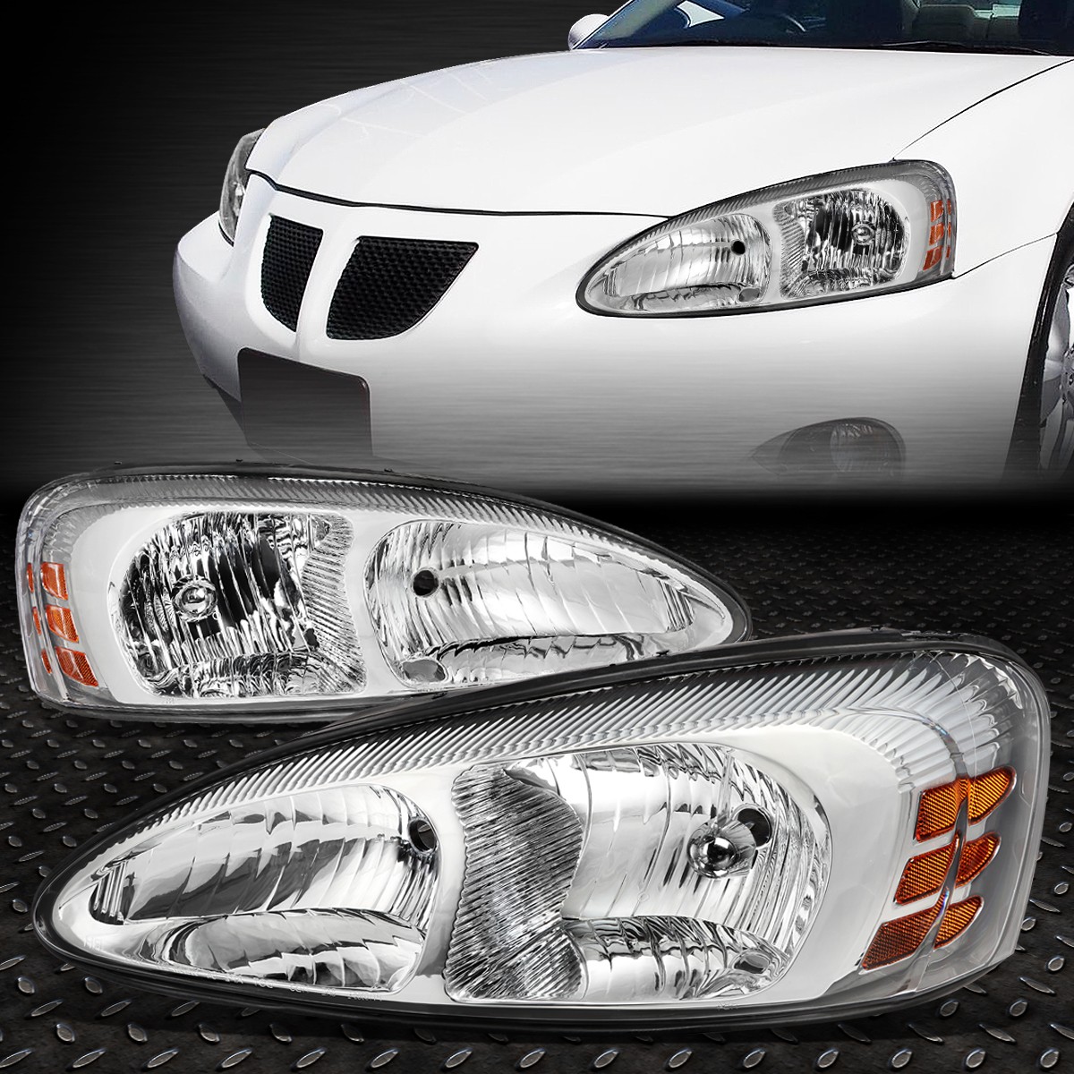 FOR 04-08 PONTIAC GRAND PRIX CHROME HOUSING AMBER CORNER HEADLIGHT HEAD LAMPS