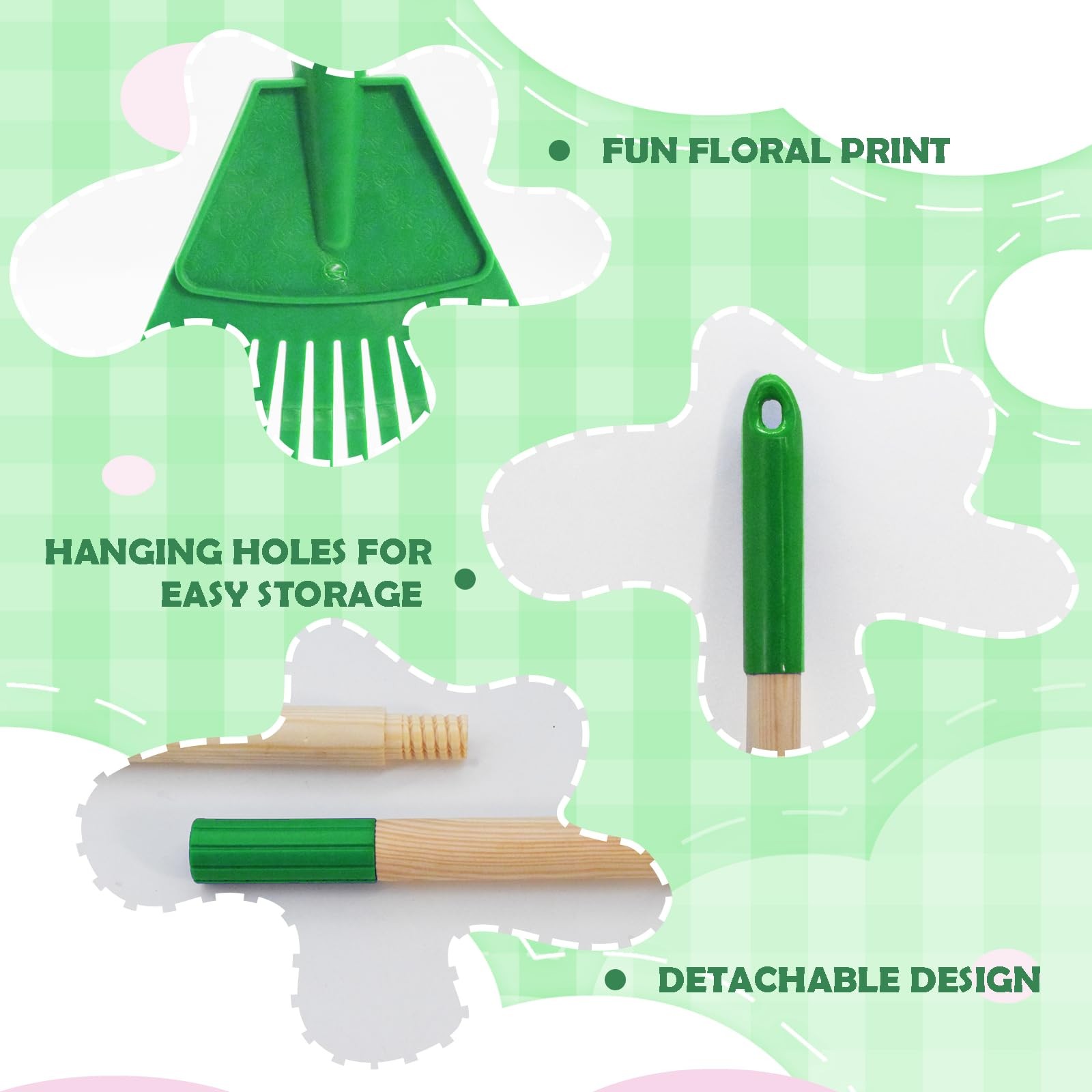 Green Kids Leaf Rake 3Section Adjustable Handle Lightweight Small Tool