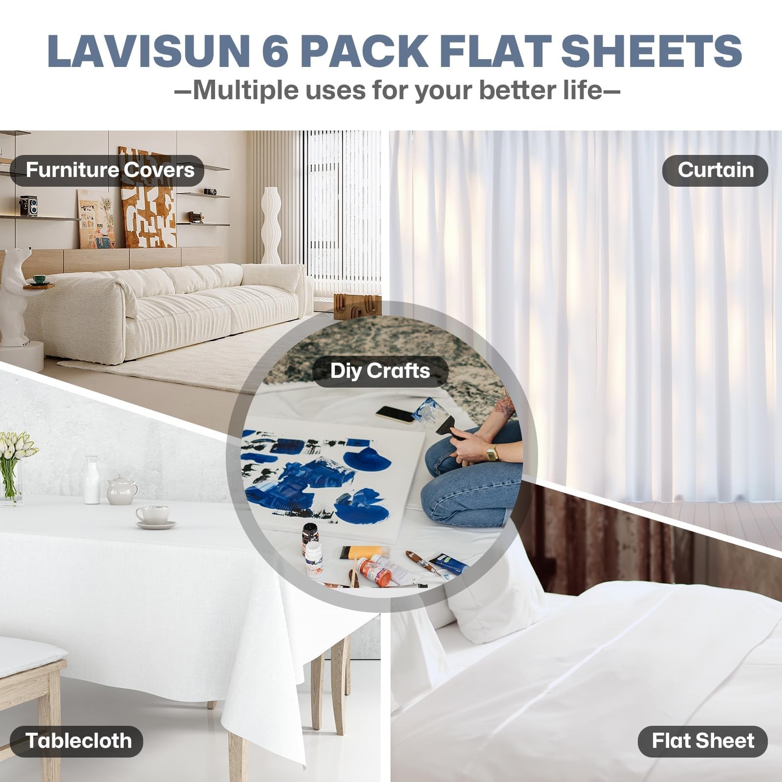 White Twin Flat Sheets Only Bulk Microfiber Hotel Massage Bedding 6 Pack