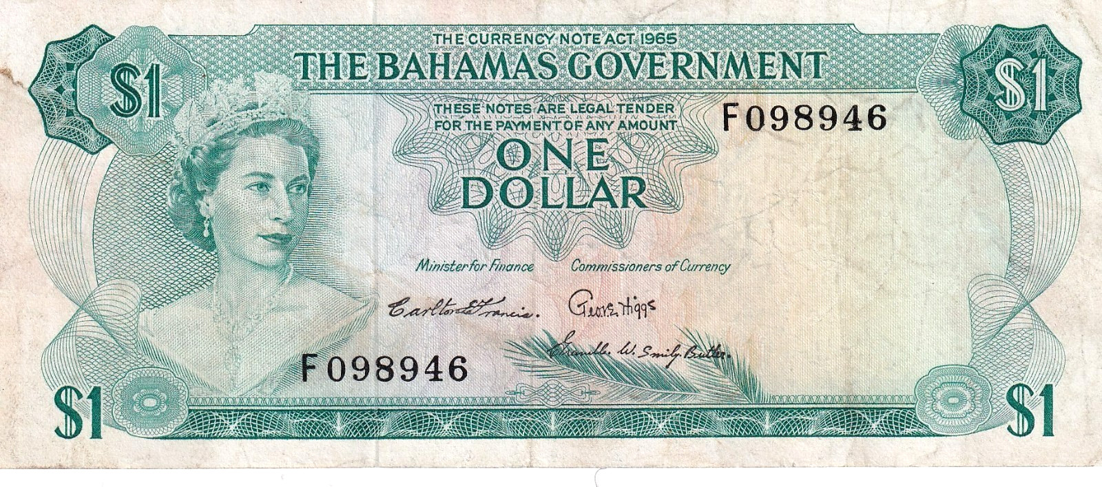 Bahamas 1 Dollar 1965 Pick #18b CVF