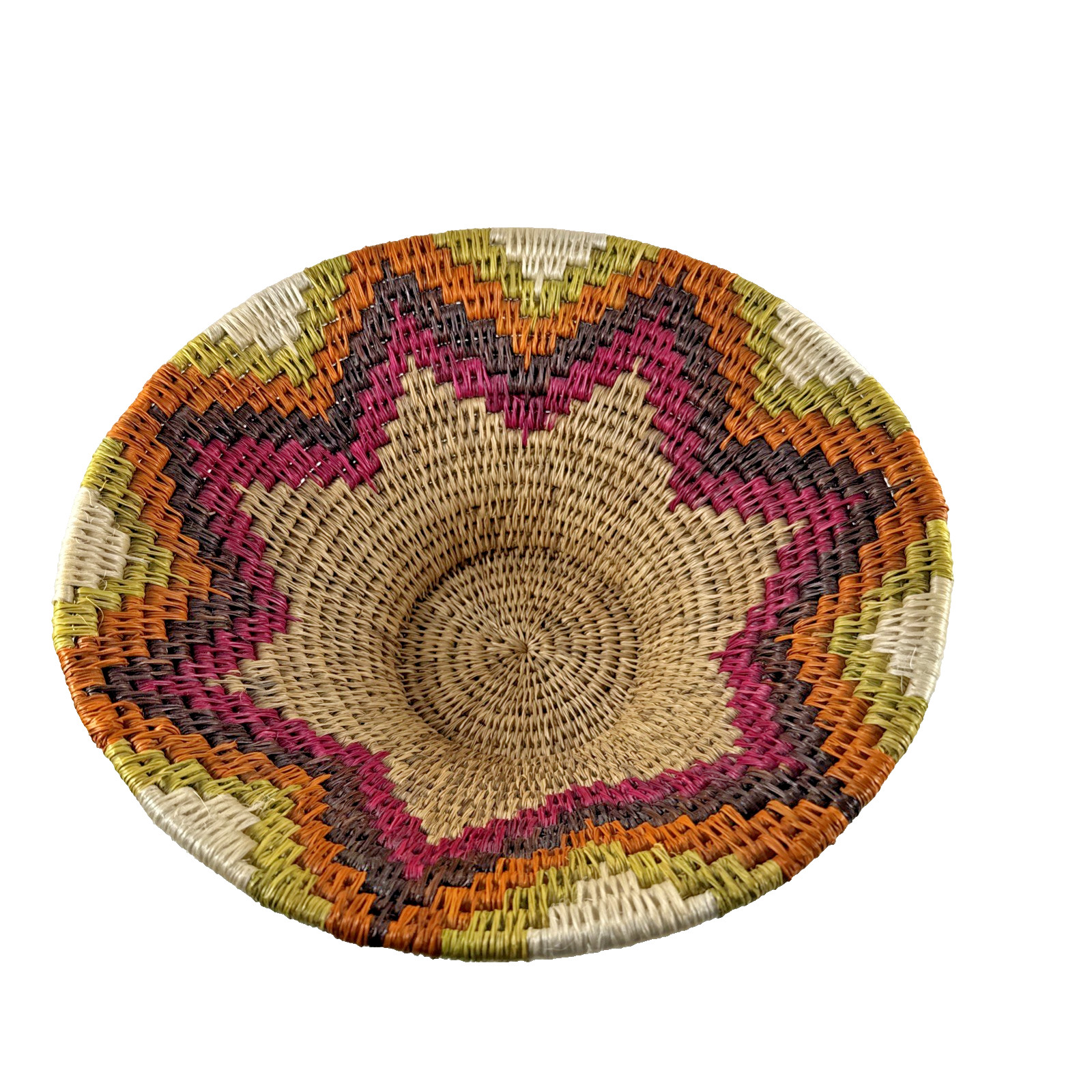 Artisan Woven 12" Brim Basket Bowl 90's Colorful Boho Decor Decorative Basket