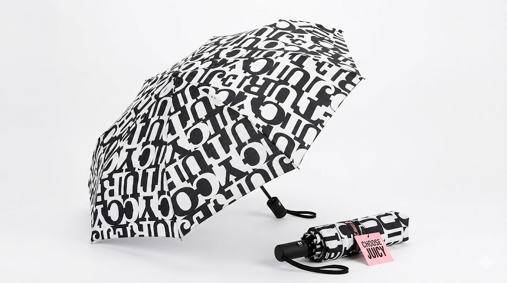 Vintage Juicy Couture Logo Folding Umbrella Black White Y2K 2000 - New With Tags
