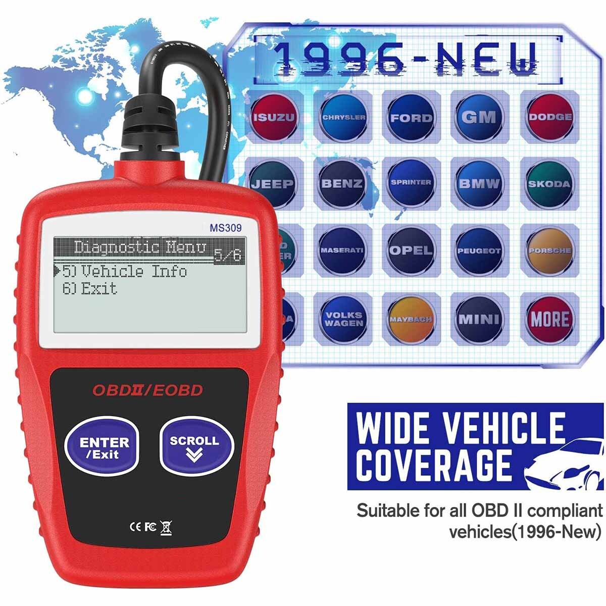 OBD2 Scanner MS309 Universal Car Engine Fault Code Reader, Diagnostic Scan Tool