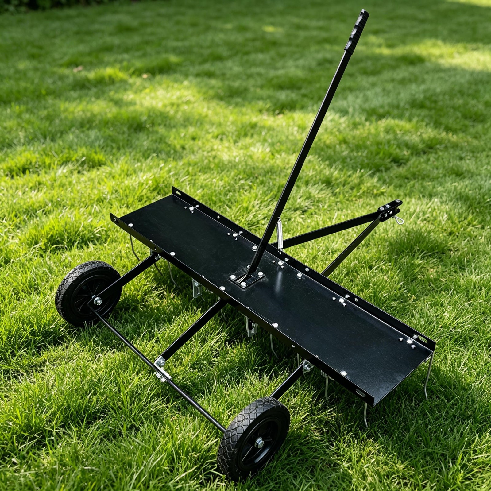 48" Tow-Behind Lawn Dethatcher Rake ATV Tractor 24 Tines 8" Solid Wheels Yard
