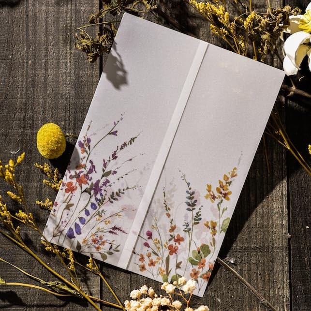 50 Pack Wildflower Printed Pre-Folded Vellum Jackets for 5x7 Invitations - 11...