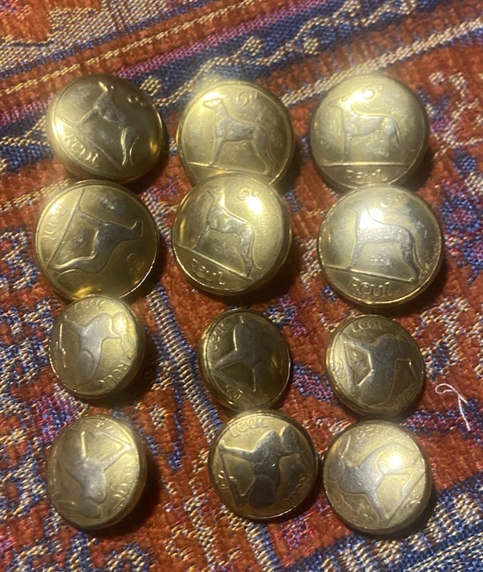 Ireland 6 Pence Sixpence Button Set 12 Pieces . Double Breasted Jacket