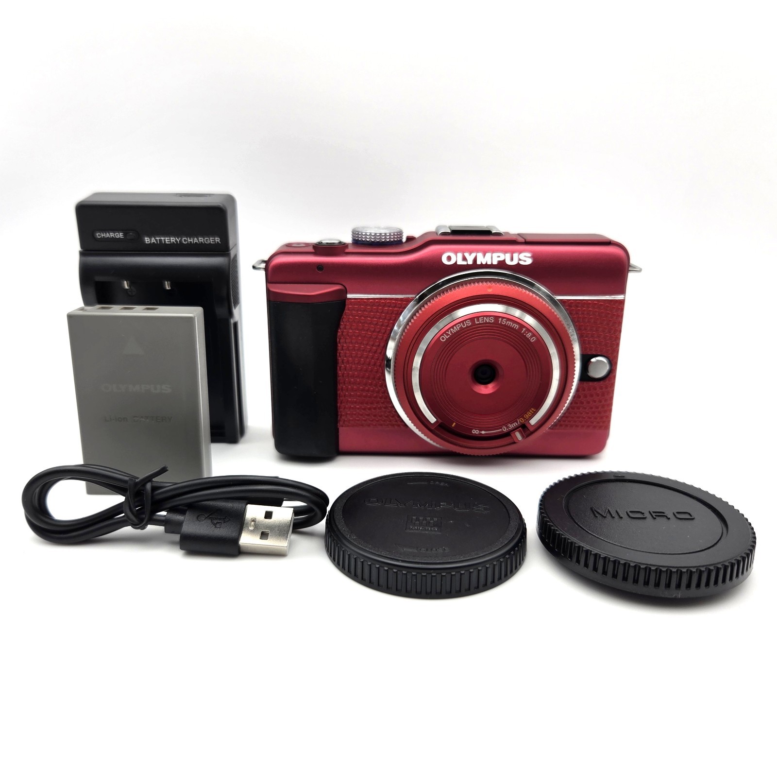 OLYMPUS PEN E-PL1s Red Camera w/ Red Pancake Lens Japan Near Mint Mirrorless