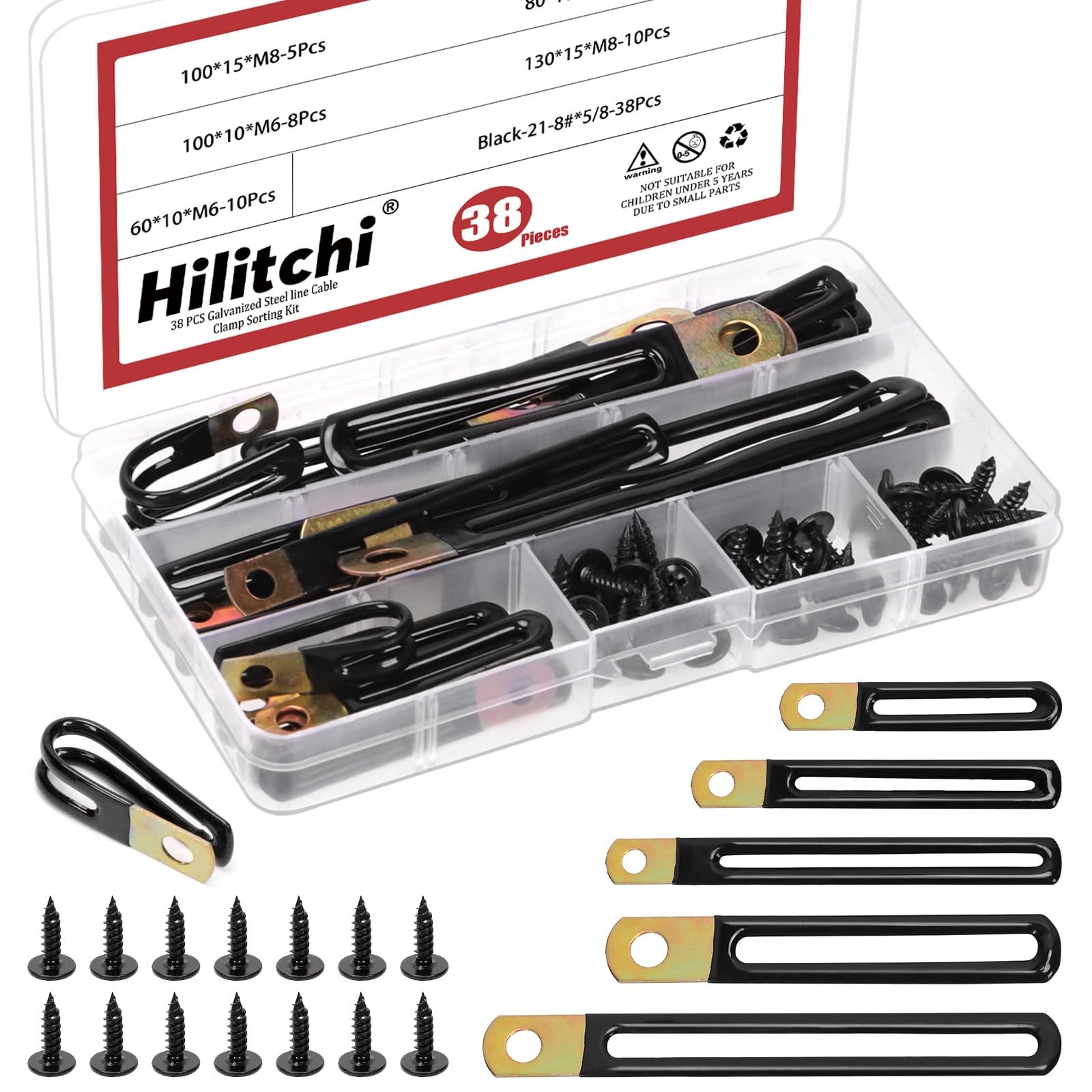 Hilitchi 76PCS 5 Sizes Vinyl Coated Cable Clamps Assortment Kit Insulated...